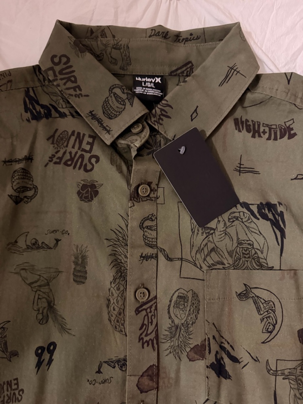 Hurley Olive Green Surf Graphic Button-Down Shirt